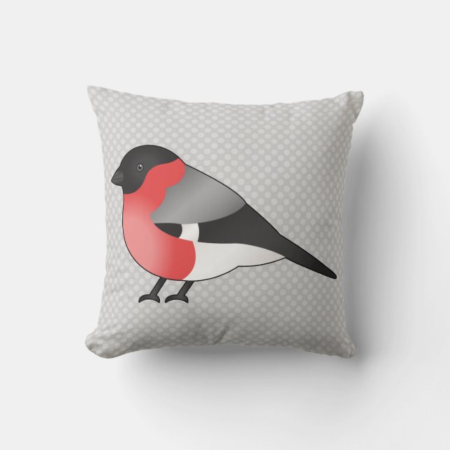 Cute Common Bullfinch Cartoon Bird Illustration Throw Pillow (Front)