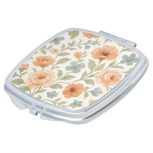 Cute Compact Mirror With Chic French Floral Art