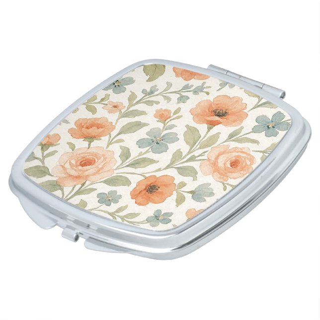 Cute Compact Mirror With Chic French Floral Art (Turned)
