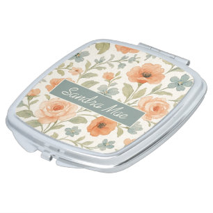 Cute Compact Mirror With Chic French Floral Art