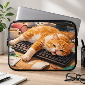 Cute Computer Cat Laptop Sleeve
