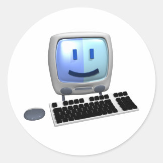 Cute computer face. classic round sticker