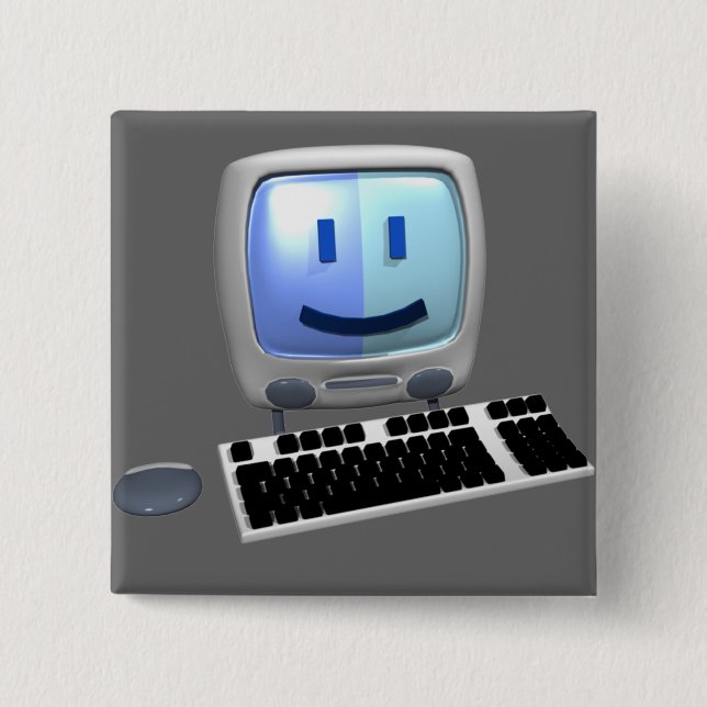 Cute computer face. pinback button (Front)