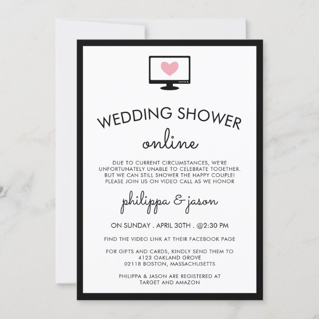 Cute Computer Virtual Couple's Wedding Shower Invitation (Front)