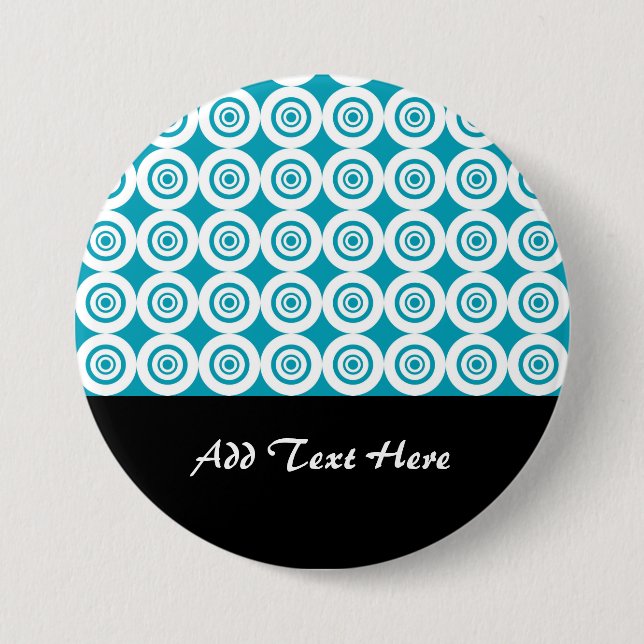 Cute Concentric Circles Pattern Aqua White Pinback Button (Front)