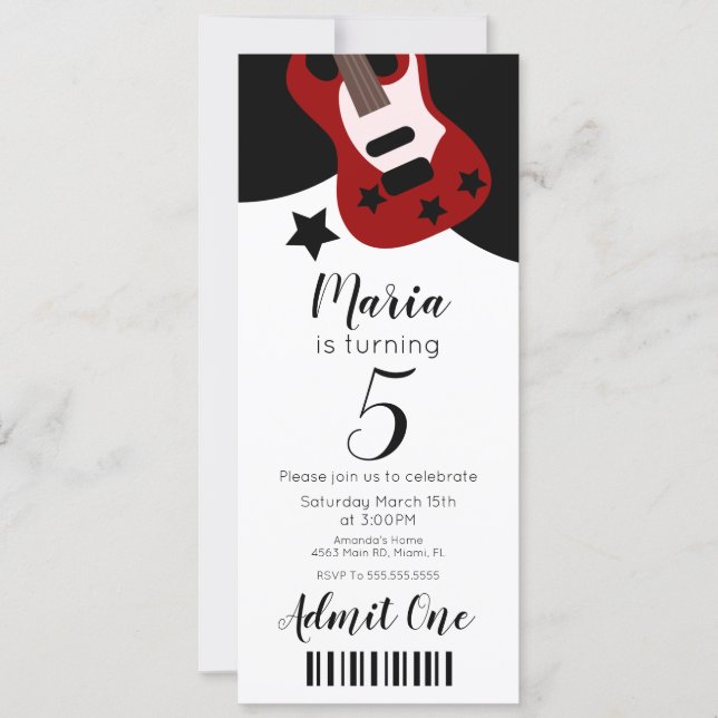 Cute Concert Music  Stars Ticket Style Party   Invitation (Front)