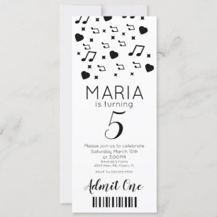 Cute Concert Music Ticket Style Party Invitation