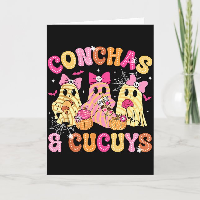 Cute Conchas And Cucuys Ghost Funny Mexican Hallow Card (Front)