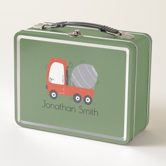 Cute Concrete Mixer Illustration Custom Metal Lunch Box (Front)