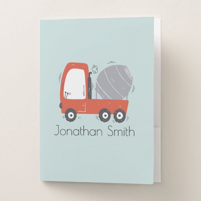 Cute Concrete Mixer Illustration Custom Pocket Folder (Front)