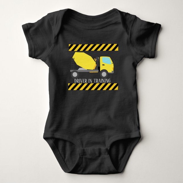 cute concrete truck driver in training baby boys bodysuit (Front)