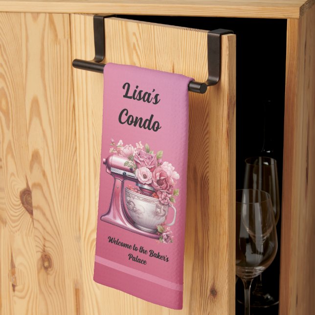 Cute Condo Welcome to the Baker's Palace Pink Rose Kitchen Towel (Thirds Fold)