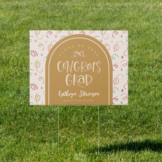 Cute Confetti Handwritten Whimsical Congrats Grad Sign (Insitu)