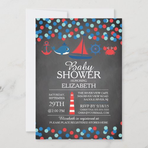 Cute Confetti Nautical Boys Baby Shower Invitation