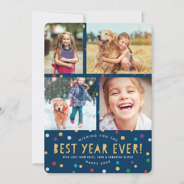 Cute Confetti New Years Holiday Photo Cards (Front)