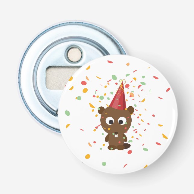Cute Confetti Party Beaver Bottle Opener (Front)