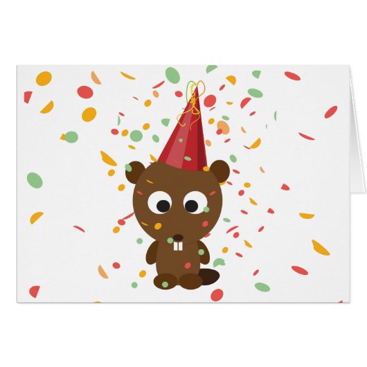 Cute Confetti Party Beaver Cards (Front Horizontal)