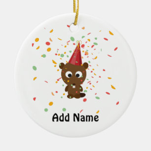 Cute Confetti Party Beaver Ceramic Ornament