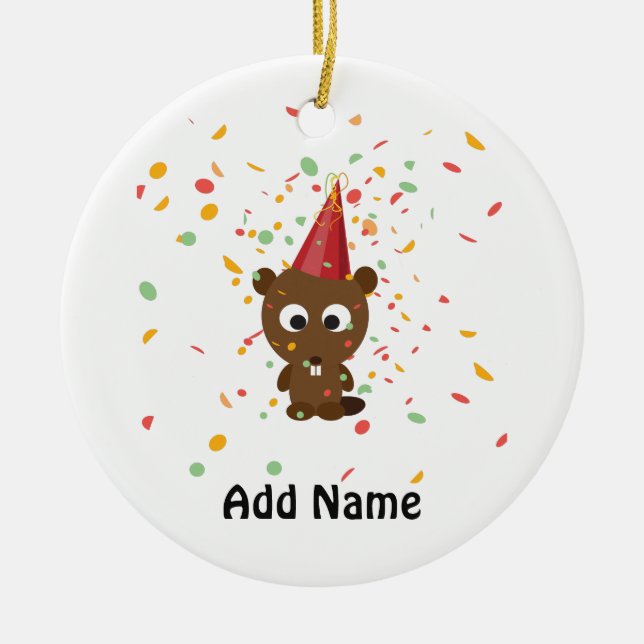 Cute Confetti Party Beaver Ceramic Ornament (Front)