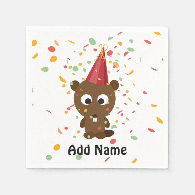Cute Confetti Party Beaver Paper Napkins (Front)