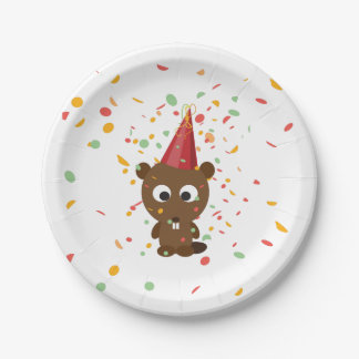 Cute Confetti Party Beaver Paper Plates