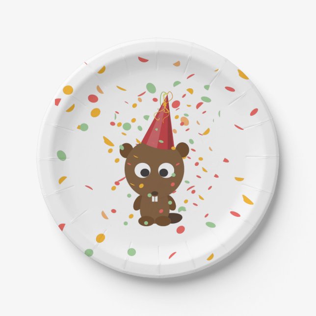 Cute Confetti Party Beaver Paper Plates (Front)