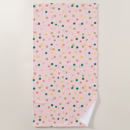 Cute Confetti Polka Dots Pattern Blush Green Beach Towel