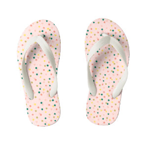 Cute Confetti Polka Dots Pattern Blush Green Kid's Flip Flops