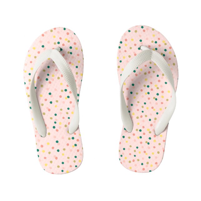 Cute Confetti Polka Dots Pattern Blush Green Kid's Flip Flops (Footbed)
