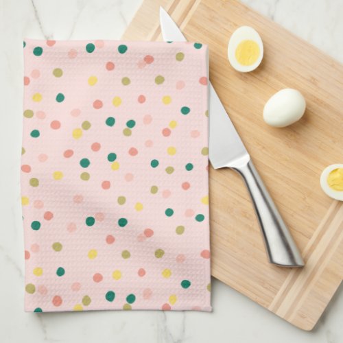 Cute Confetti Polka Dots Pattern Blush Green Kitchen Towel