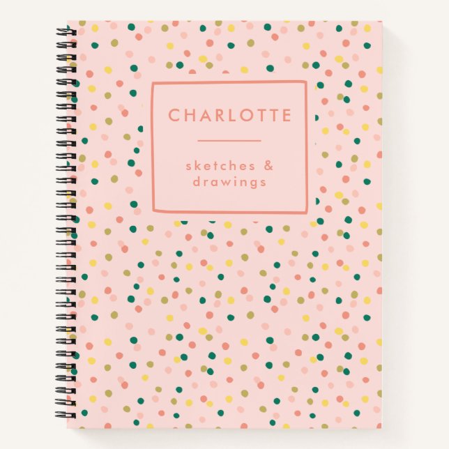 Cute Confetti Polka Dots Pattern Blush Sketchbook Notebook (Front)