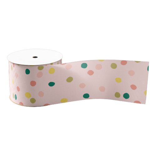 Cute Confetti Polka Dots Pattern Pink Green Grosgrain Ribbon