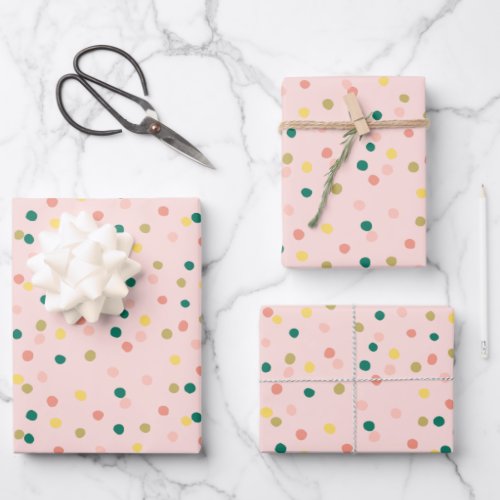 Cute Confetti Polka Dots Pattern Pink Green Wrapping Paper Sheets