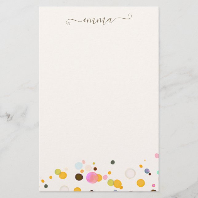 Cute Confetti Signature Script   Notes Stationery (Front)