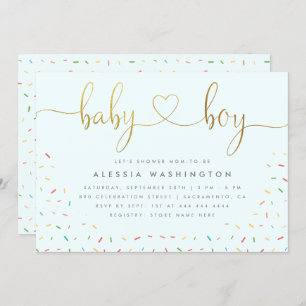 Cute Confetti Sprinkle Gold Boy Baby Shower Invitation