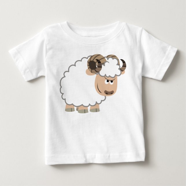Cute Confident Cartoon Ram Baby T-Shirt (Front)