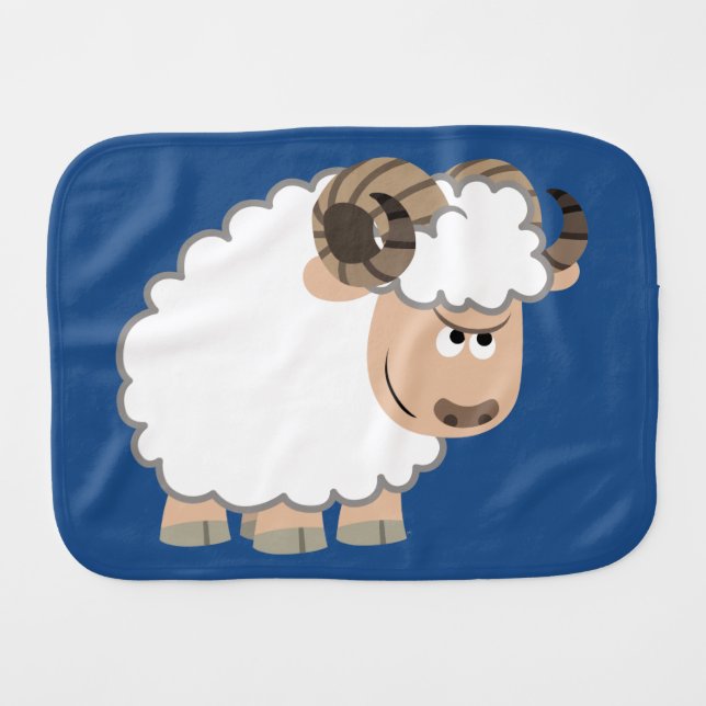Cute Confident Cartoon Ram Burp Cloth (Front Horizontal)