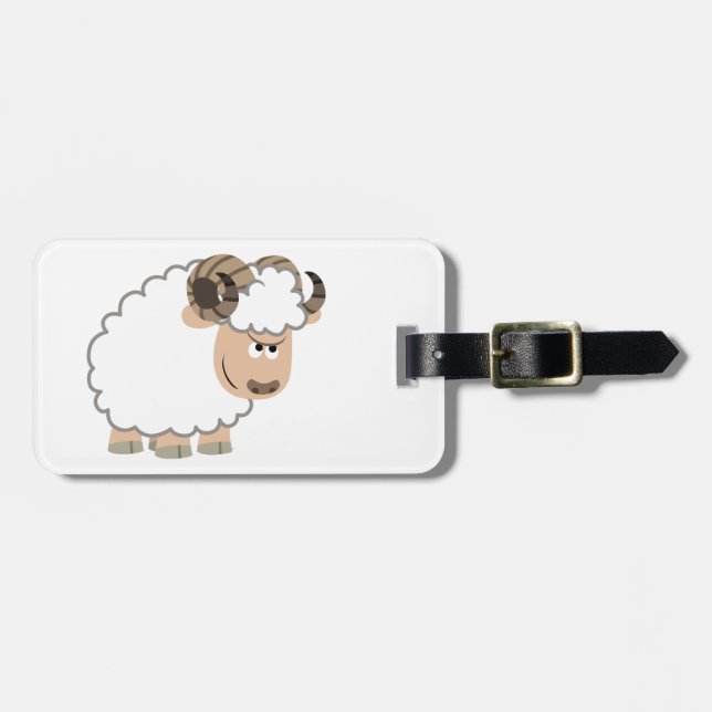 Cute Confident Cartoon Ram Luggage Tag (Front Horizontal)