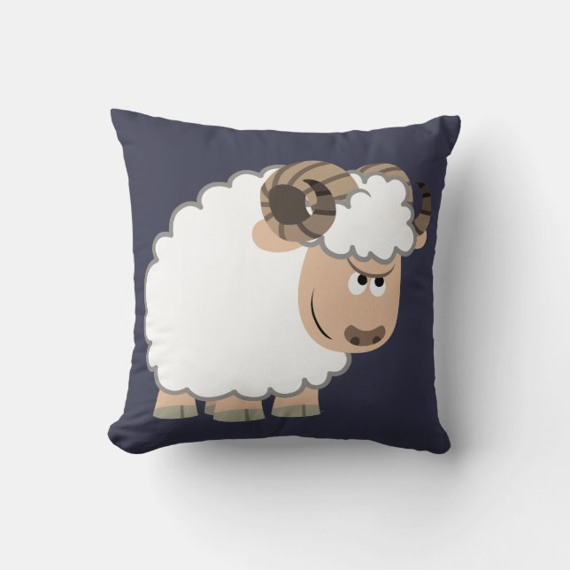 Cute Confident Cartoon Ram Throw Pillow (Front)