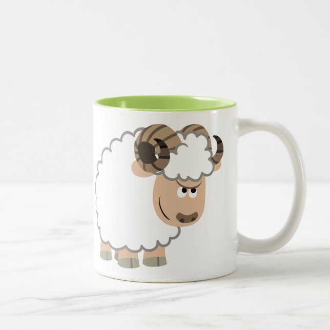 Cute Confident Cartoon Ram Two-Tone Coffee Mug (Right)