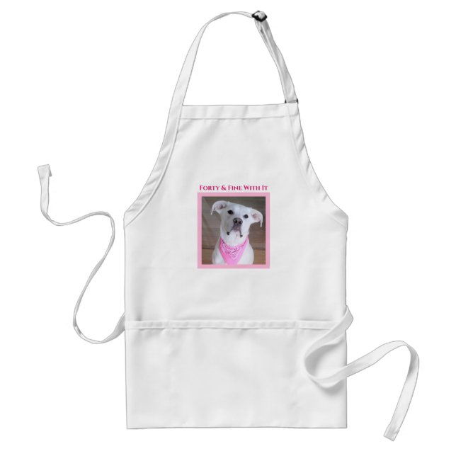 Cute Confident Dog With Soulful Eyes Forty Pink Adult Apron (Front)