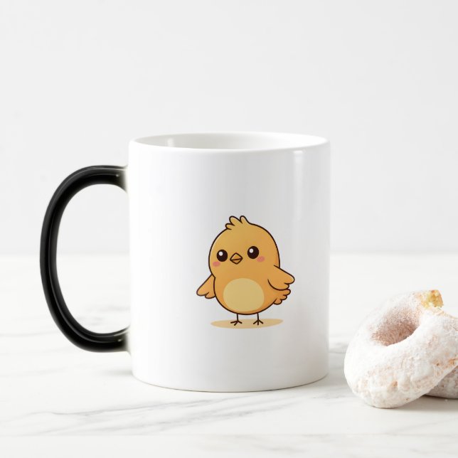Cute Confused Chick Minimal Cartoon Color Morph Mug (With Donut)