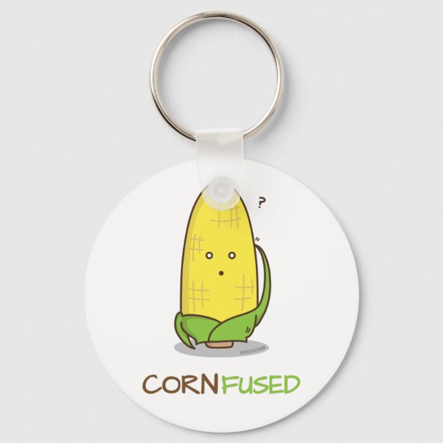 Cute Confused Corn Funny Pun Keychain (Front)