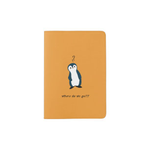Cute Confused Penguin Where Do We Go Passport Holder