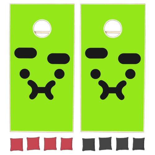 Cute Confused Pouty Face Green Cornhole Set