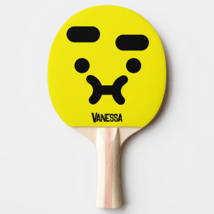 Cute Confused Pouty Face Yellow with Name Ping Pong Paddle