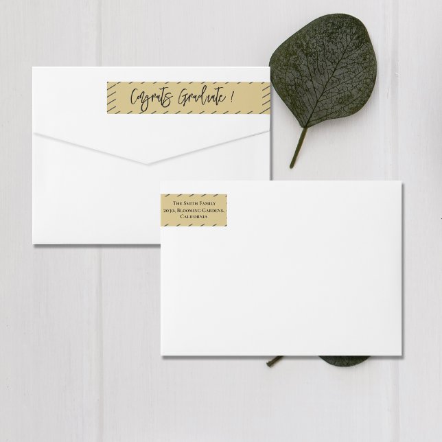 Cute Congrats Graduate Brown Stripes Scripts Wrap Around Label (Cute Congrats Graduate Brown Stripes Scripts Wrap Around Label)