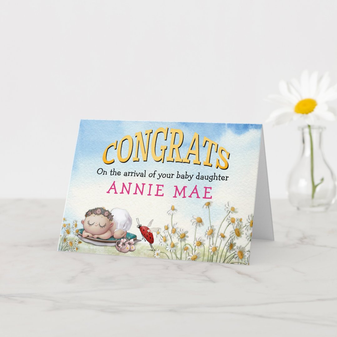 Cute Congrats New Baby Girl Name Card | Zazzle