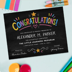 Cute Congratulations Colorful Certificate Kids Poster