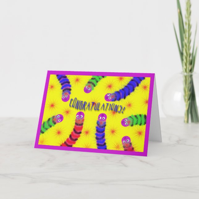 Cute Congratulations New Baby Worm Fuzzies Card (Front)